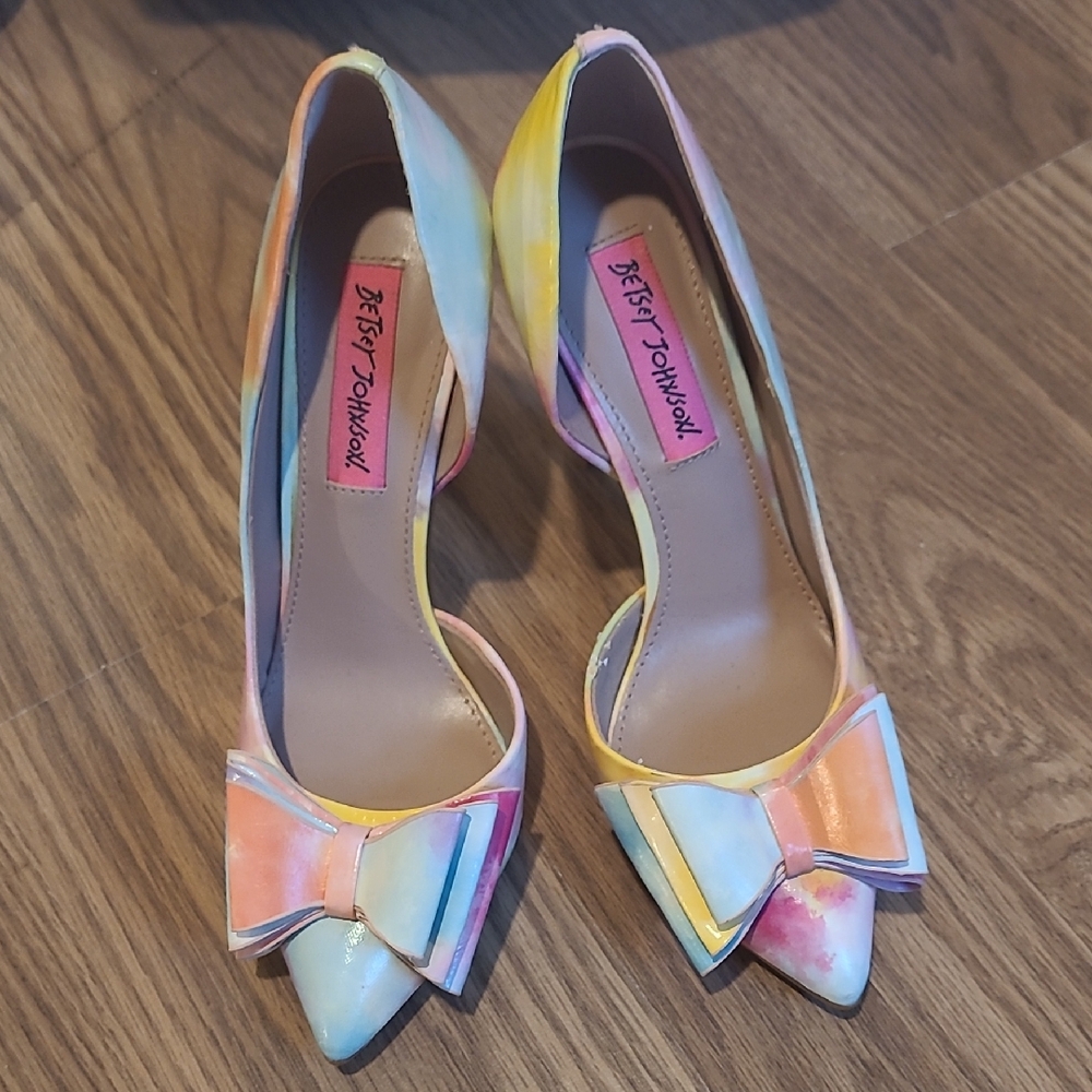 Betsey Johnson Pastel Rainbow Bow Heels